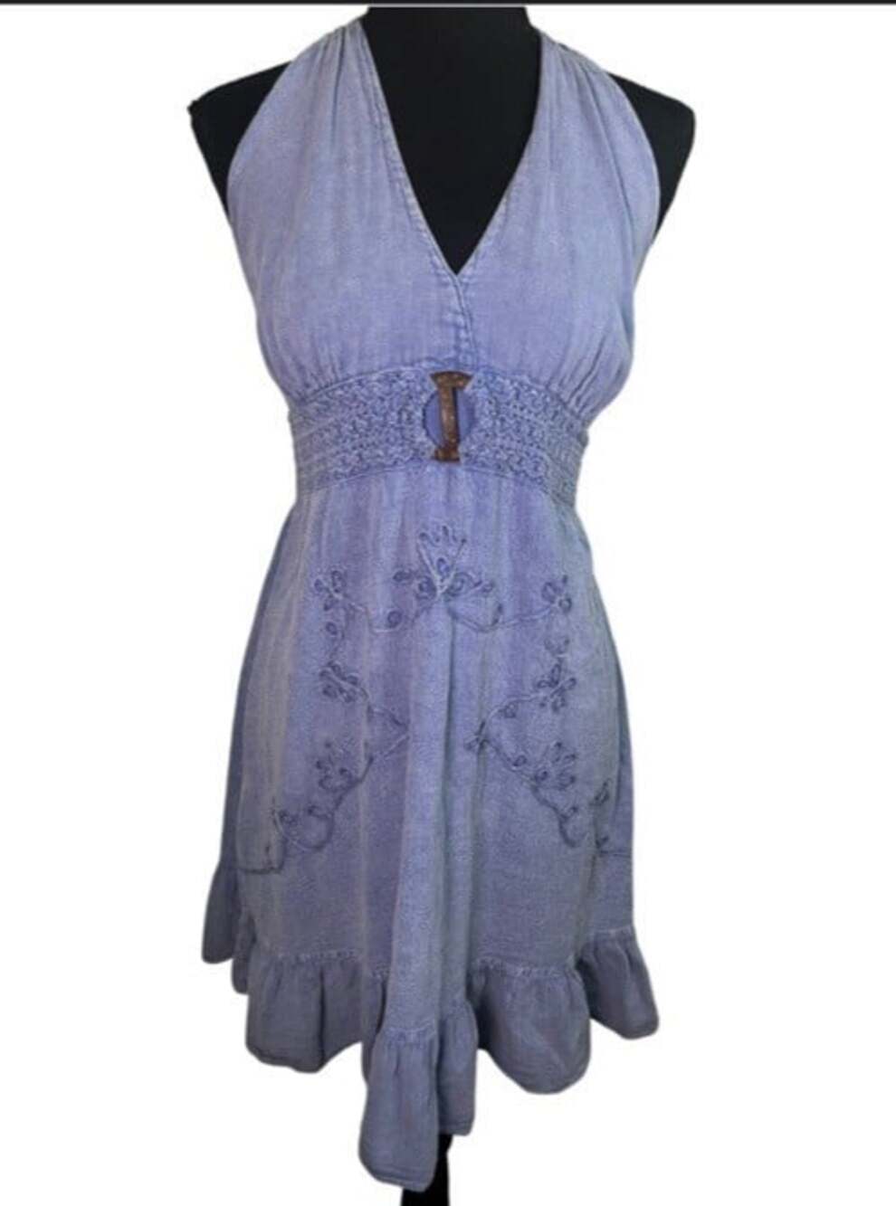 Vintage Giocam Mini Halter Pilar Dress Sz S Peruvian Cotton Embroidered Smocked